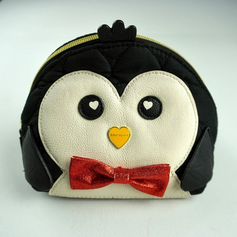 Betsey Johnson Black White Red Penguin Cosmetic Bag